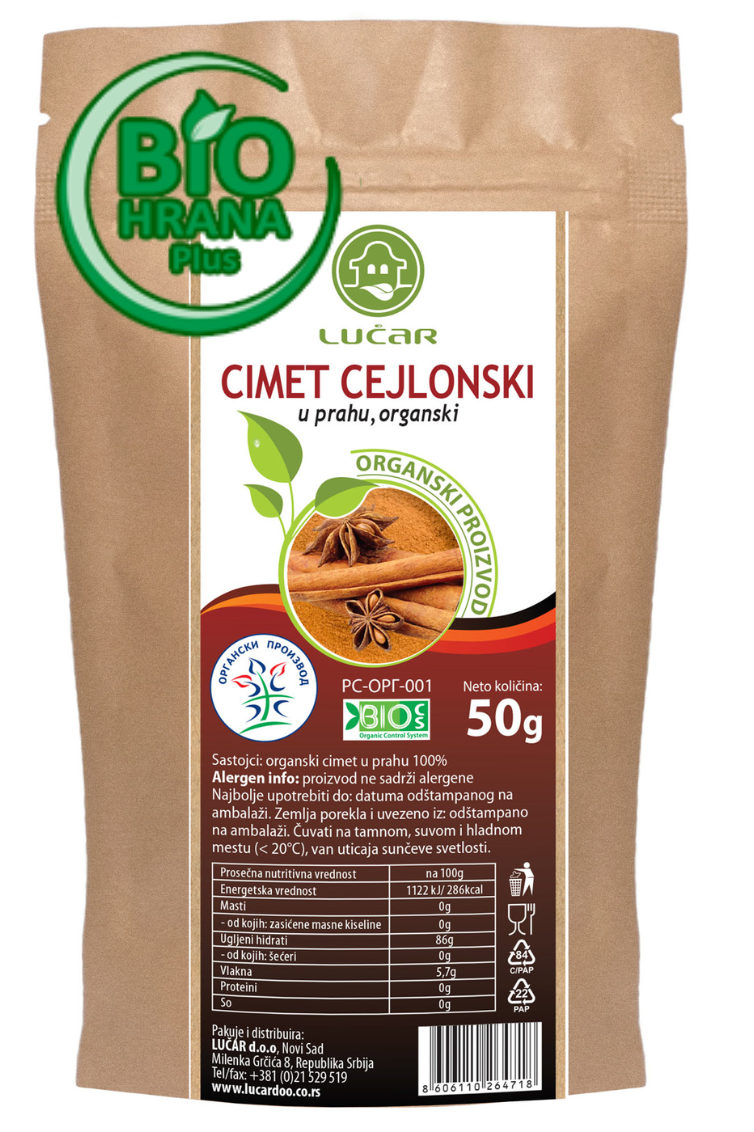 Cimet cejlonski u prahu organski 50g Lucar
